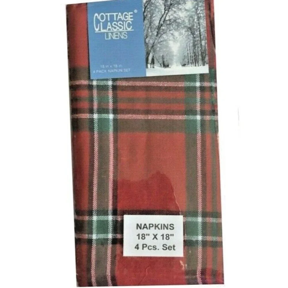 Christmas Red Plaid Fabric Napkins Country Cabin Lodge Cotton Set of 4 Journey
